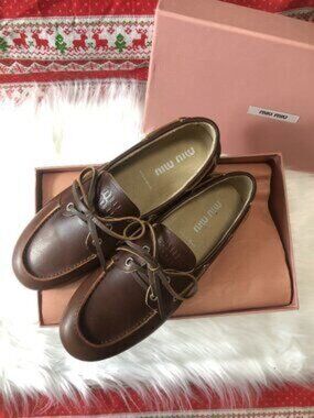 Miu Miu Classic Brown Leather Boat Shoes